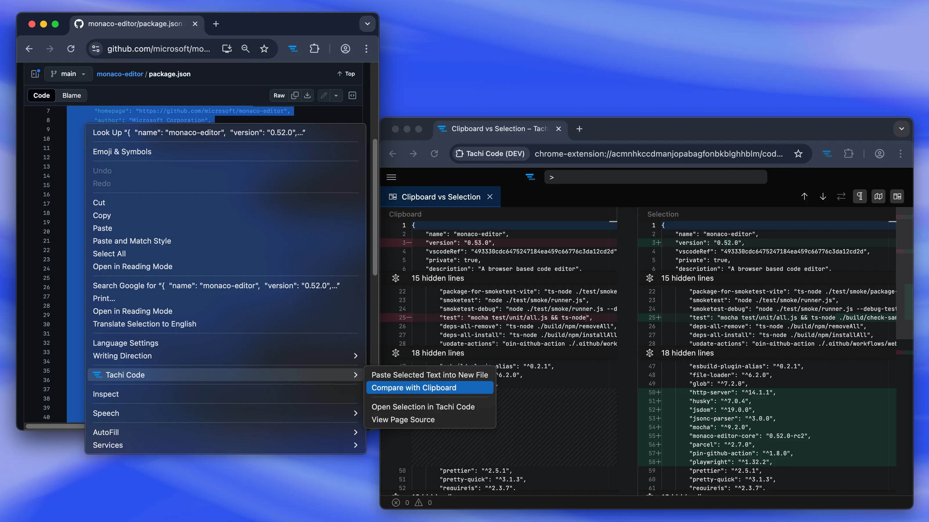 Compare Context Menu