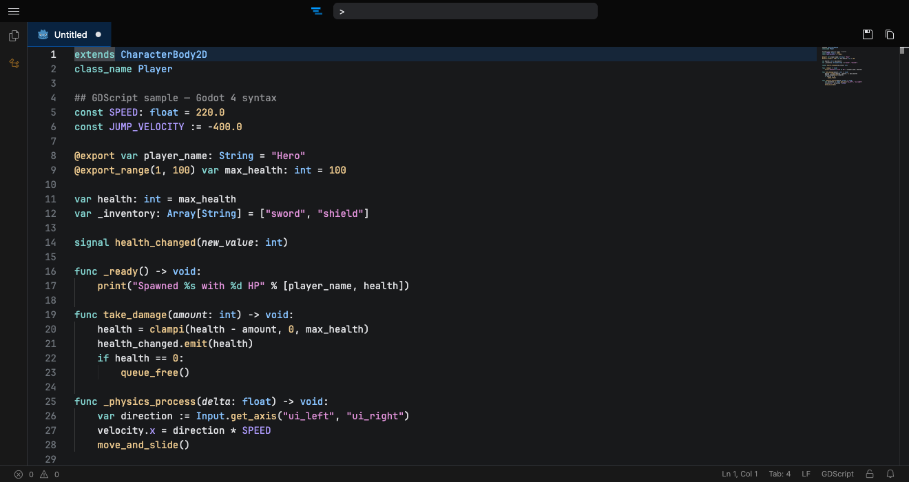 GDScript syntax highlighting in Tachi Code