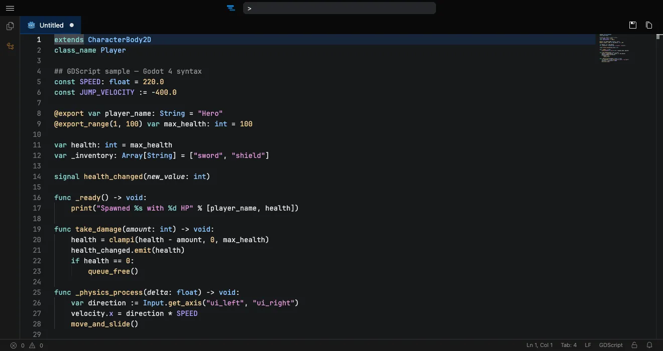 GDScript syntax highlighting in the editor