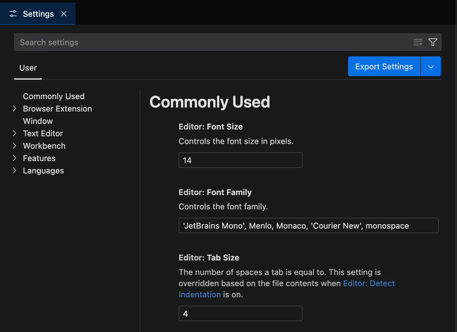 Settings editor